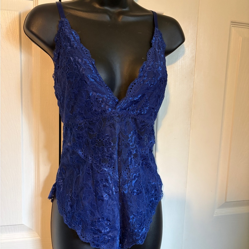 Blue Lace V-Neck bodysuit